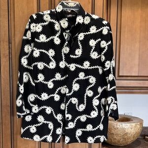 Black Embroidered Button-Front linen Blouse Jacket
